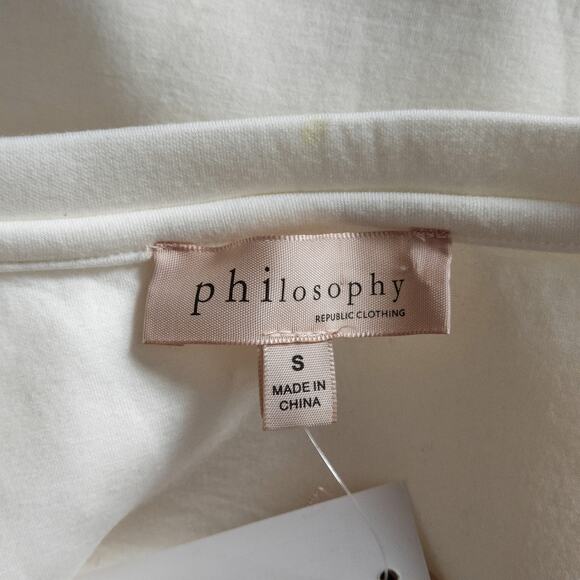 Philosophy Puff Sleeve Sweater Top White Small Clean Girl Minimalist - Picture 12 of 12